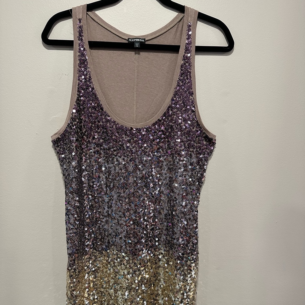 Express Women’s Sequin Ombre Tank in Purple and Gold